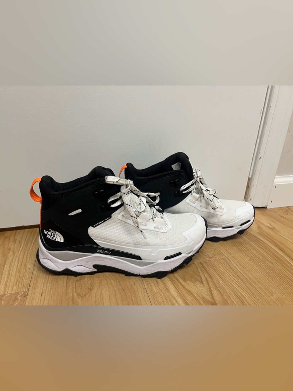 The North Face White, Black & Orange Trail Sneakers